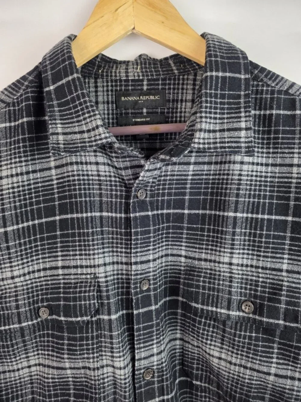 Banana Republic Men's Flannel Shirt Size XXL Black Plaid Long Sleeve Button Down